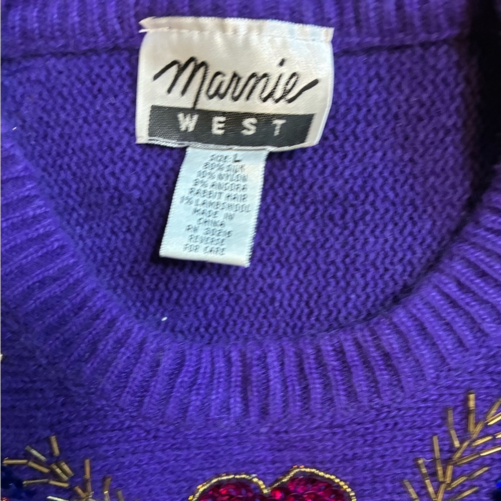 Vintage Marnie West Silk Angora Rabbit Lambswool Sweater Large Embellished VTG - Picture 2 of 11